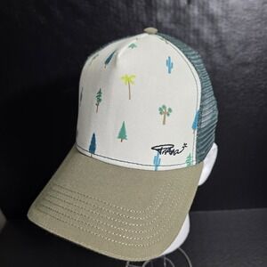 prAna La Viva Trucker Hat TREES Green Meshback Baseball Cap Adult OSFM